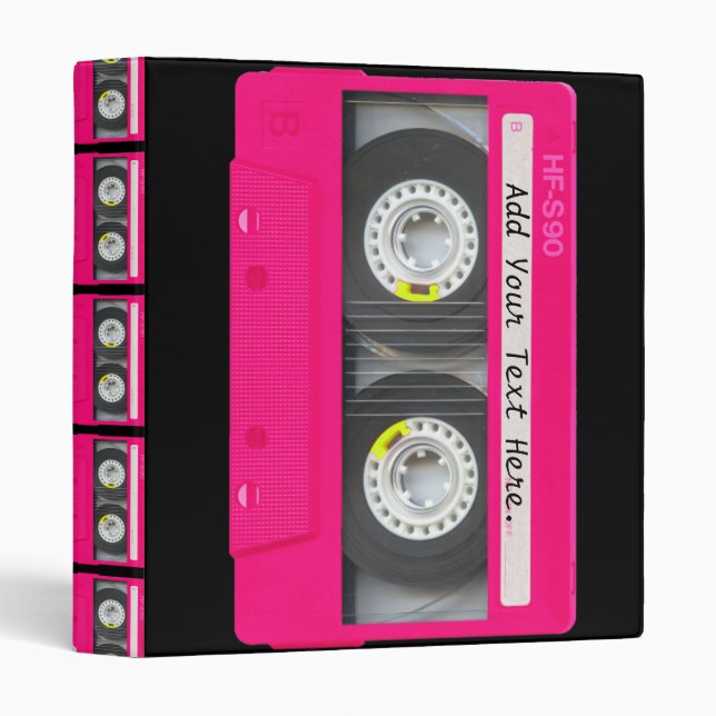 Customizable Girly Pink Cassette Tape 3 Ring Binder (Front/Spine)