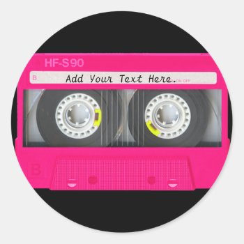 Customizable Girly Pink Cassette Tape Classic Round Sticker by ChicPink at Zazzle
