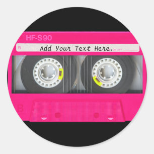 Customizable Girly Pink Cassette Tape Classic Round Sticker