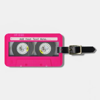 Customizable Girly Pink Cassette Tape Luggage Tag by ChicPink at Zazzle