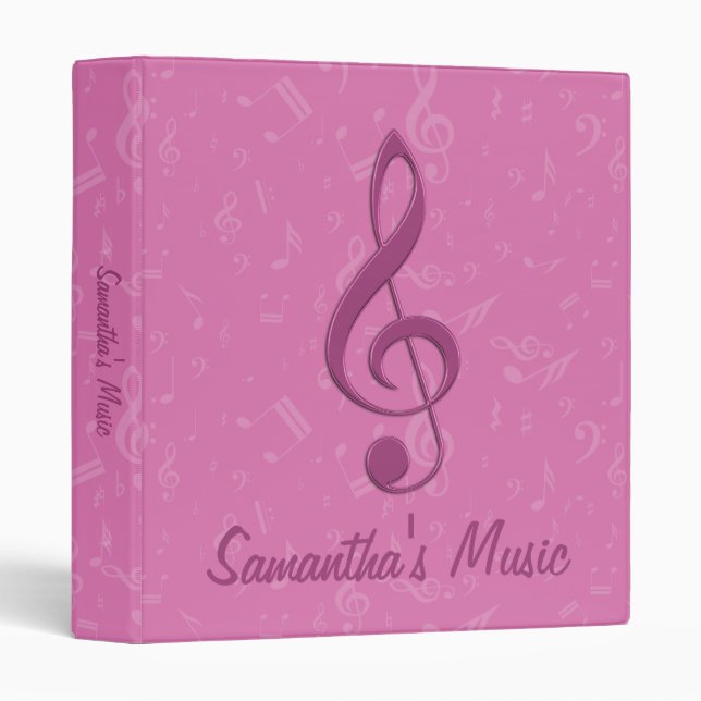 Customizable Girly Pink Clef and Musical Notes Binder (Front/Spine)