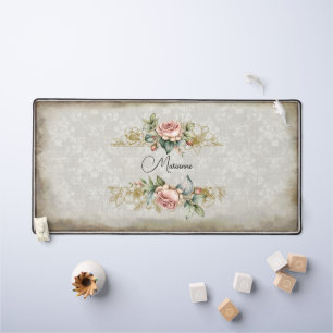 Customizable Girly Pink Vintage Roses & Damask  Desk Mat