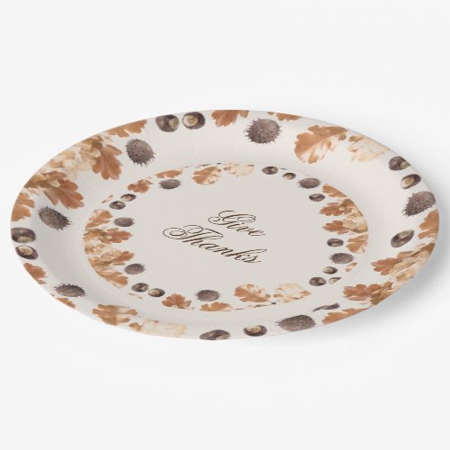 Customizable Give Thanks Fall Quote Brown Conkers  Paper Plates