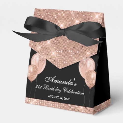 Customizable Glam Black and Rose Gold Favor Boxes