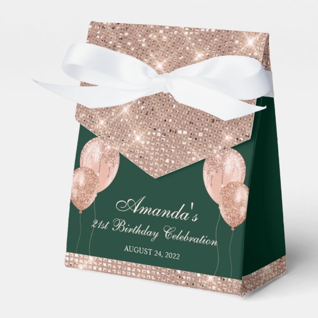 Customizable Glam Emerald Green and Rose Gold Favor Boxes (Front Side)