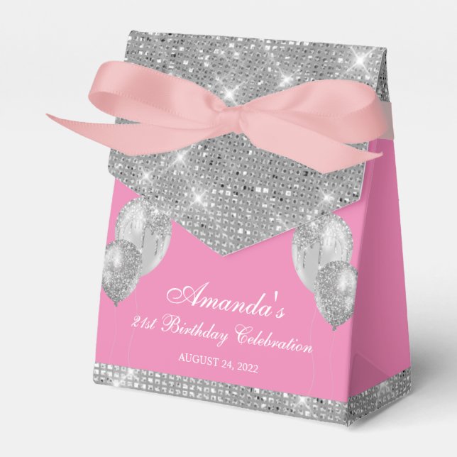 Customizable Glam Pink and Silver Favor Box (Front Side)