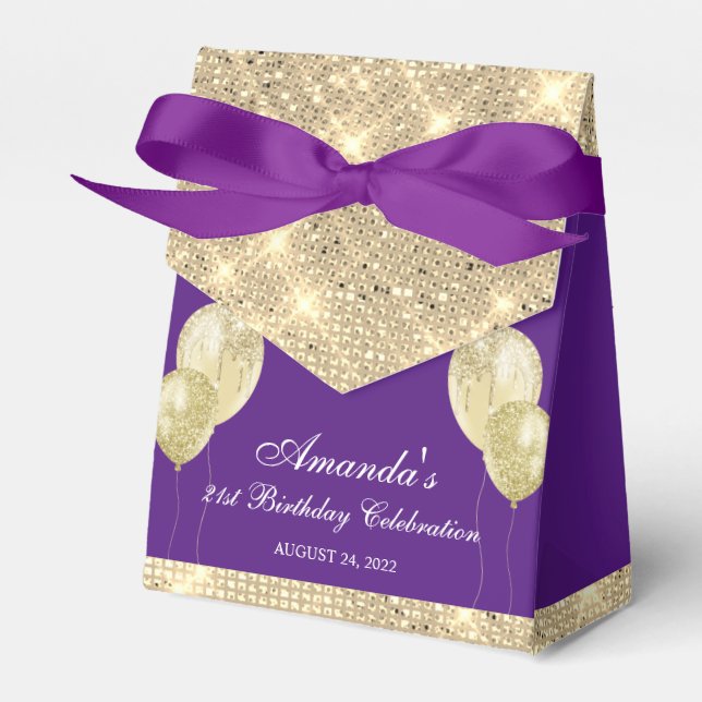 Customizable Glam Purple and Gold Favor Boxes (Front Side)