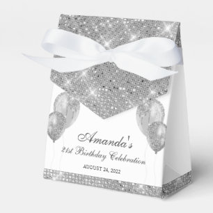 Customizable Glam Silver and White Favor Boxes