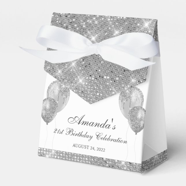 Customizable Glam Silver and White Favor Boxes (Front Side)