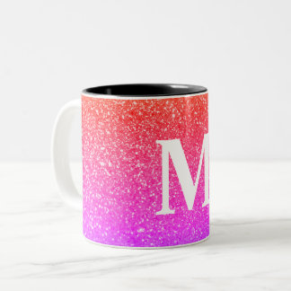 Customizable Glitter Pink Background with Monogram Two-Tone Coffee Mug