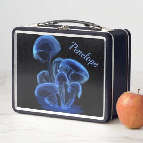 Customizable Glowing blue mushrooms Metal Lunch Box