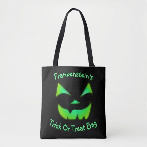 Customizable Glowing Green Jack_O_Lantern Tote Bag