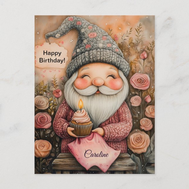 Customizable Gnome Birthday Design Postcard (Front)