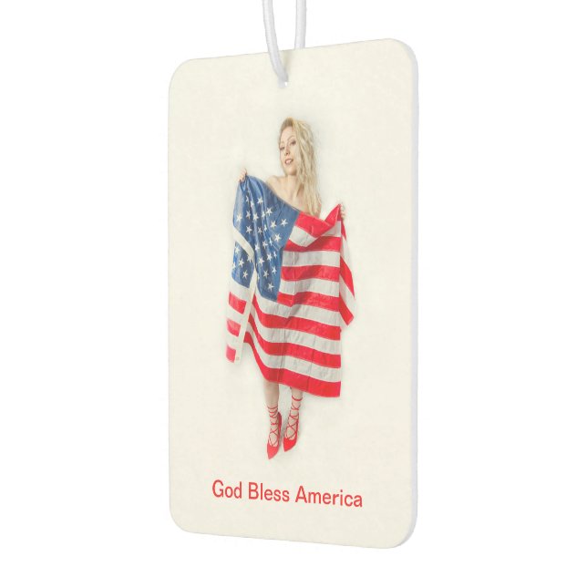 Customizable God Bless America Flag Girl Air Freshener (Left)