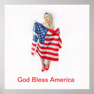 Customizable God Bless America Flag Girl Poster