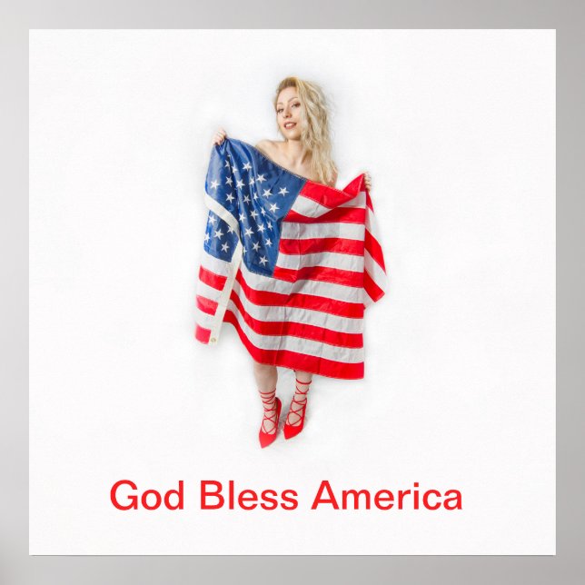 Customizable God Bless America Flag Girl Poster (Front)