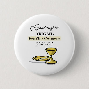 Customizable, Goddaughter First Communion Chalice Button
