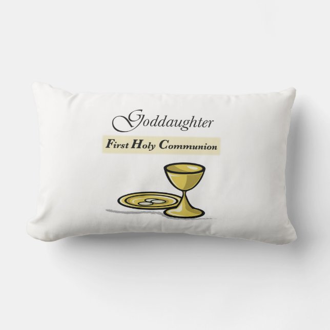 Customizable, Goddaughter First Communion Chalice Lumbar Pillow (Front)