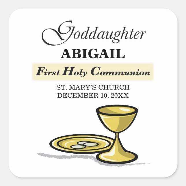 Customizable, Goddaughter First Communion Chalice Square Sticker (Front)