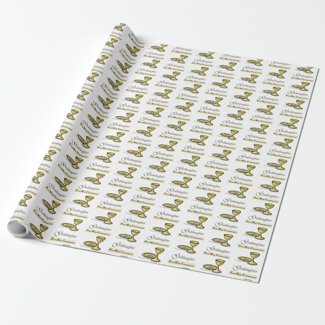 Customizable, Goddaughter First Communion Chalice Wrapping Paper (Unrolled)