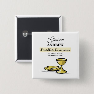 Customizable, Godson First Communion Chalice Button