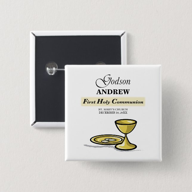 Customizable, Godson First Communion Chalice Button (Front & Back)