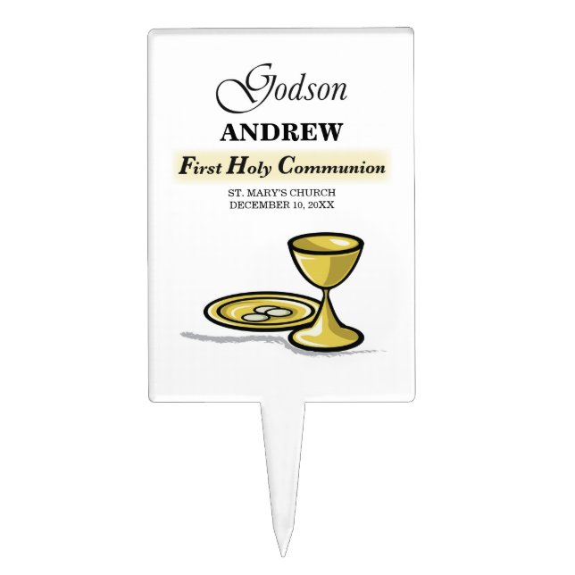 Customizable, Godson First Communion Chalice Cake Topper (Front)