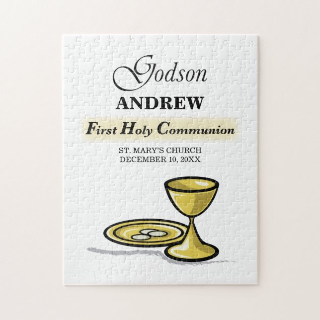 Customizable, Godson First Communion Chalice Jigsaw Puzzle (Vertical)