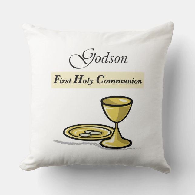 Customizable, Godson First Communion Chalice Throw Pillow (Front)