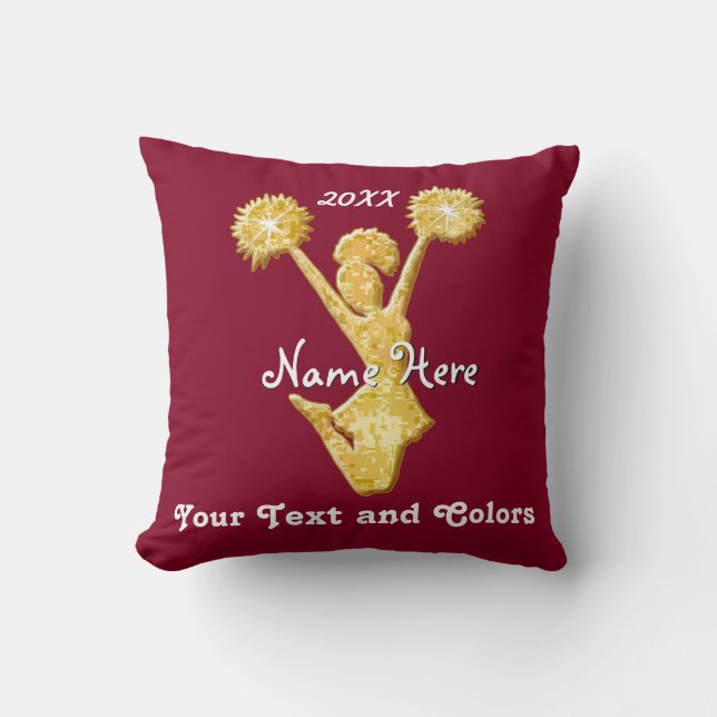 Customizable Gold and Maroon Cheerleader Gifts Throw Pillow (Front)