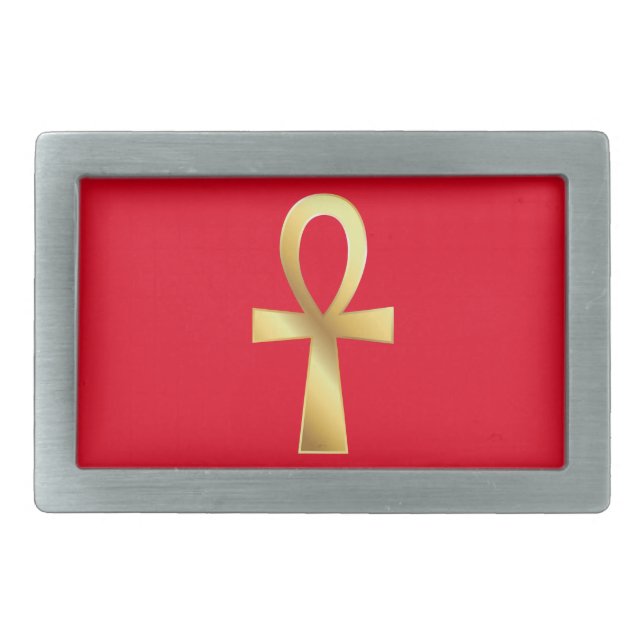 Customizable Gold and Red Ankh Belt Buckle (Front)