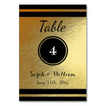 Customizable Gold/Black WEDDING TABLE NUMBER CARD