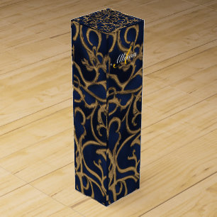 Customizable gold damask monogram and name wine box