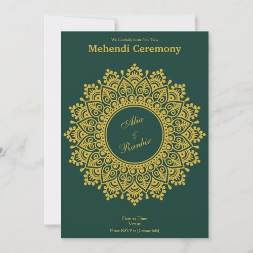 Customizable Gold Emerald Mehendi Henna Indian Invitation