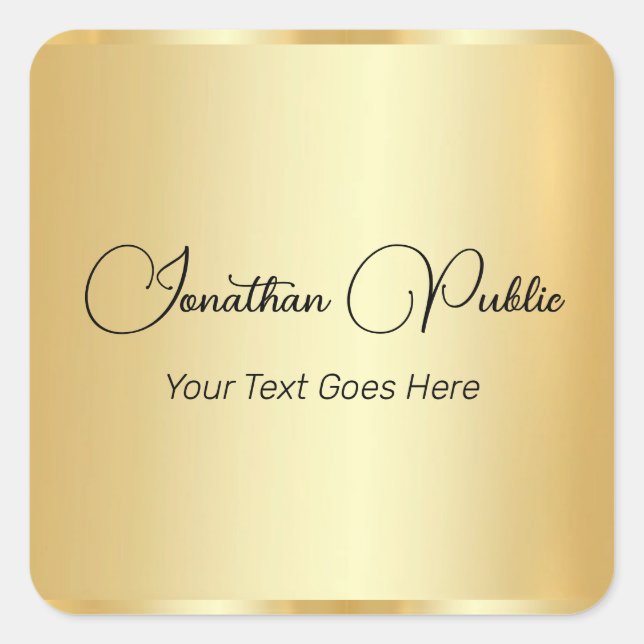 Customizable Gold Look Calligraphy Script Template Square Sticker (Front)