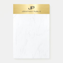 Customizable Gold &amp; Marble Modern Simple Monogram Post-it Notes
