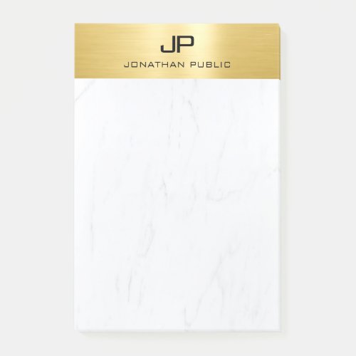 Customizable Gold  Marble Modern Simple Monogram Post_it Notes