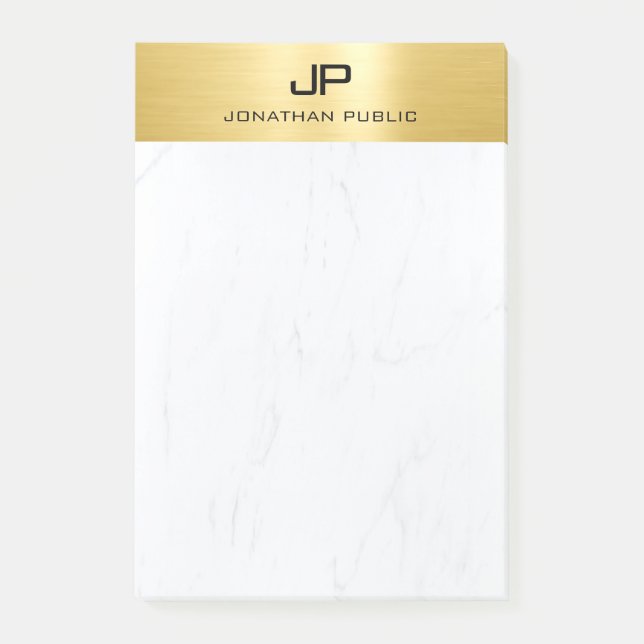 Customizable Gold & Marble Modern Simple Monogram Post-it Notes (Front)