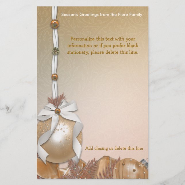 Customizable Gold Ornaments Stationery (Front)