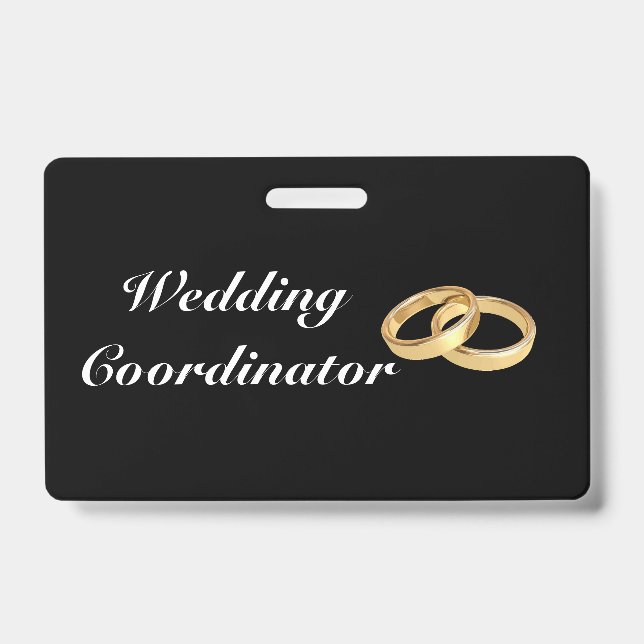 Customizable Gold Rings Wedding Coordinator Badge (Front)