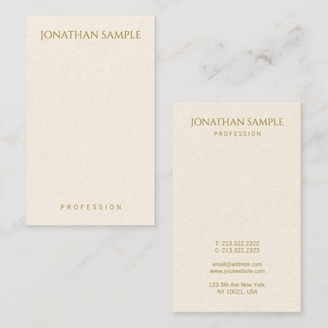 Customizable Gold Text Template Vertical Elegant Business Card (Front/Back)