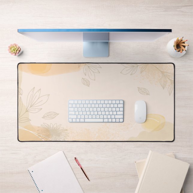 Customizable Gold Tropical Leaf Abstract Desk Mat (Office 1)