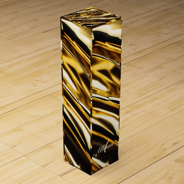 Customizable gold velvet monogram and name wine box (Front)