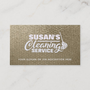 Customizable Gold & White Cleaning Business Cards