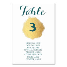 Customizable Gold/White/Teal WEDDING TABLE CARD