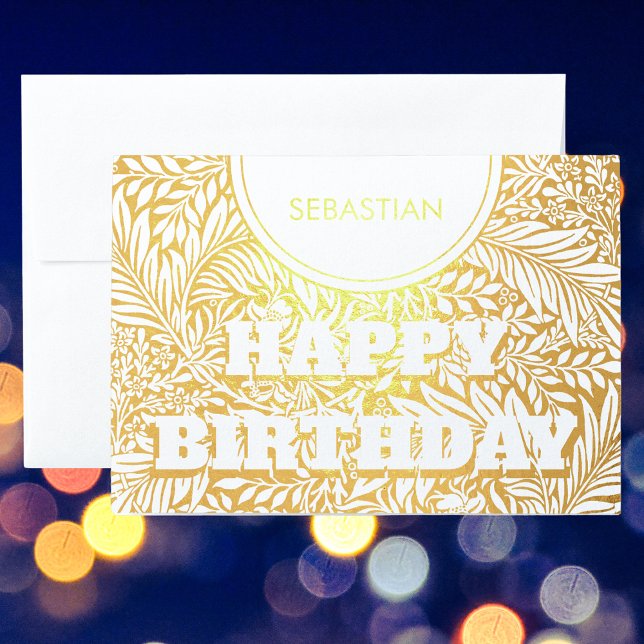 Customizable Golden Botanical Happy Birthday Foil Card (Creator Uploaded)