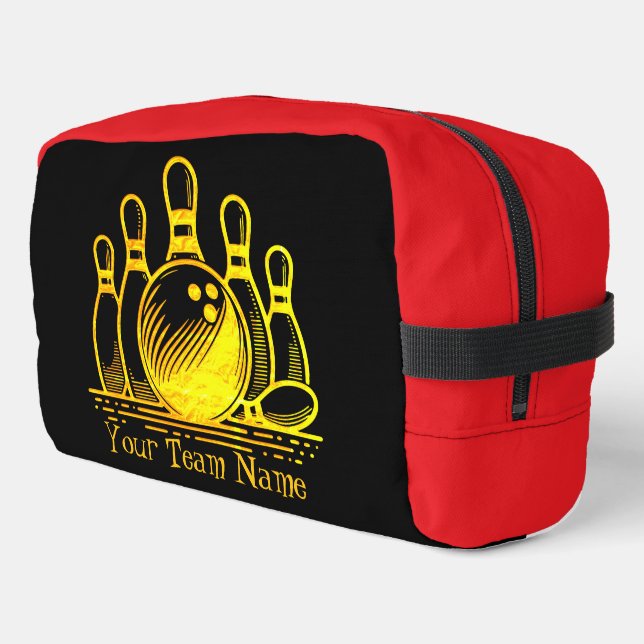 Customizable Golden Bowling Team Art Dopp Kit (Left Corner)
