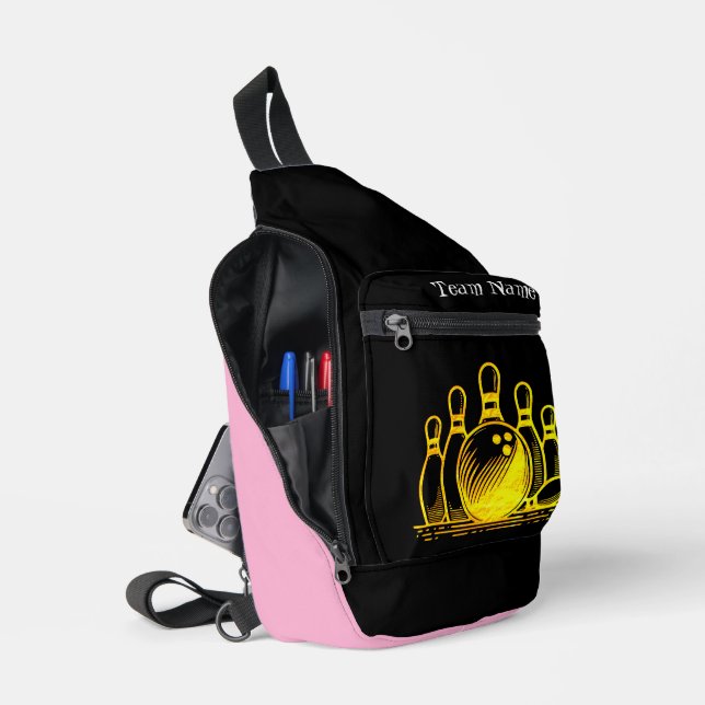 Customizable Golden Bowling Team Art Sling Bag (Open)