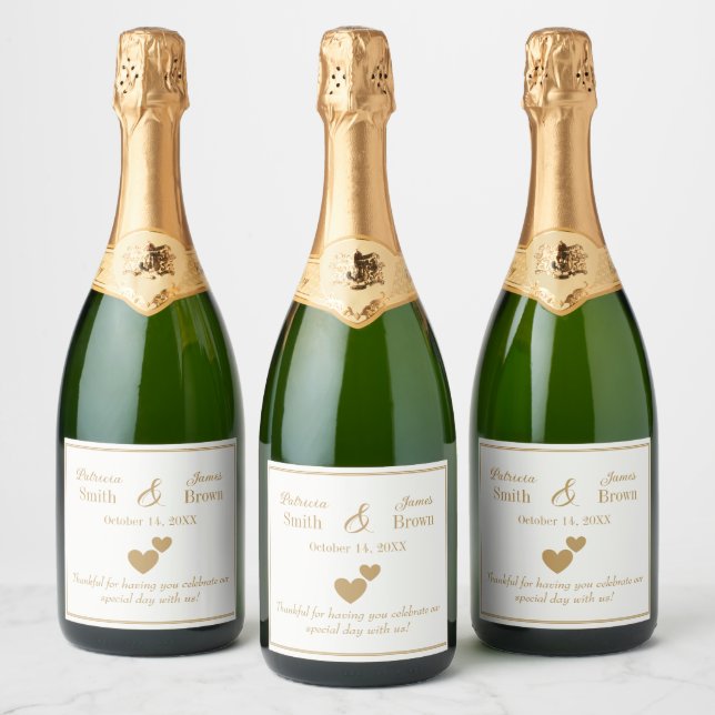 Customizable Golden Hearts Wedding, Anniversaries Sparkling Wine Label (Bottles)