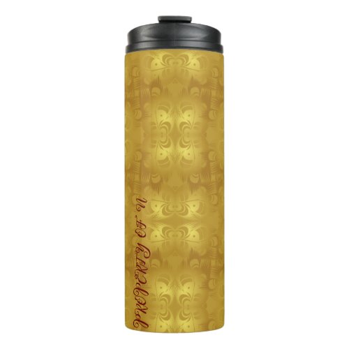 CUSTOMIZABLE GOLDEN PEACOCK FEATHER INSPIRED THERMAL TUMBLER